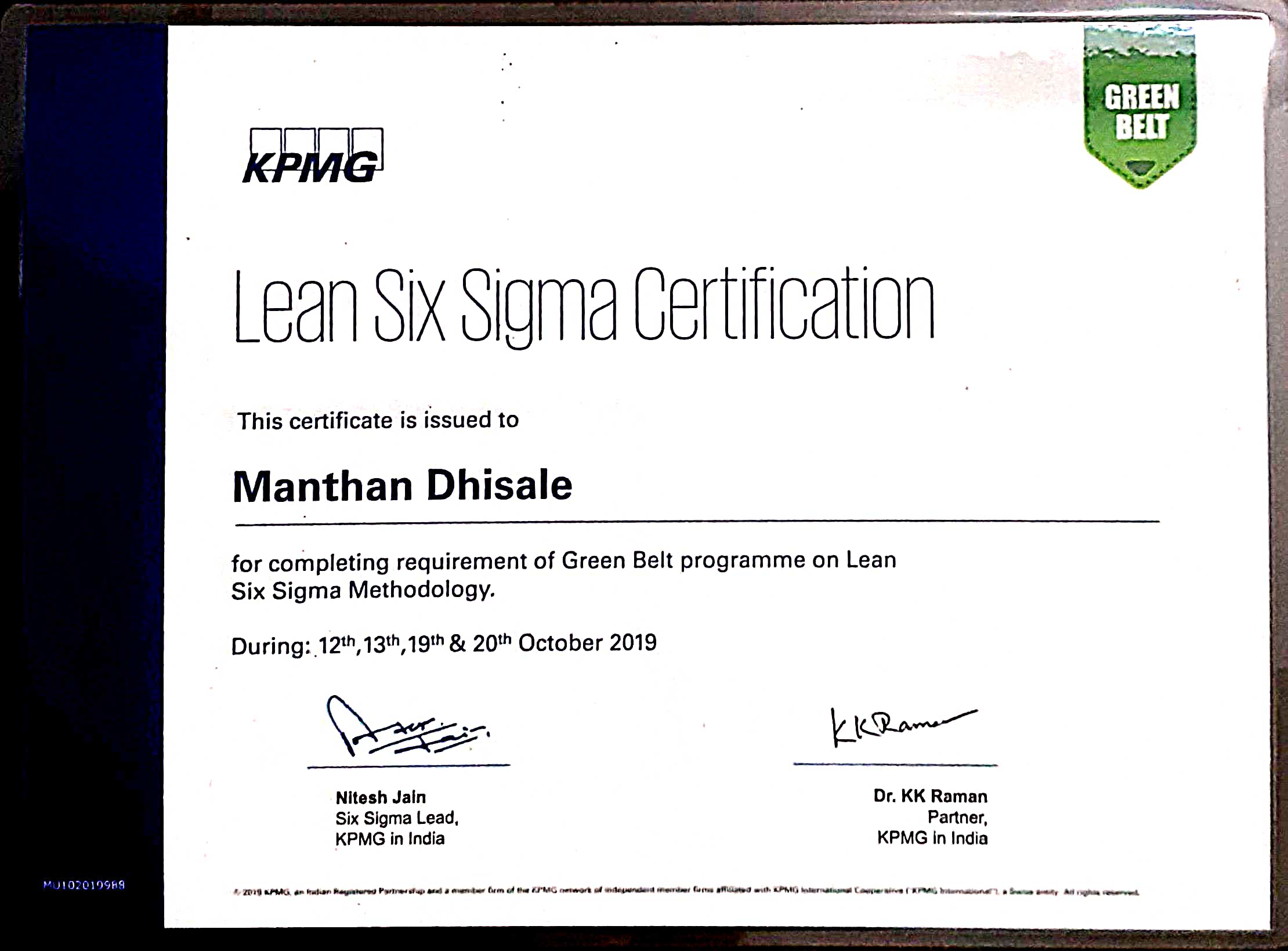 Six sigma green hotsell belt certification kpmg cost